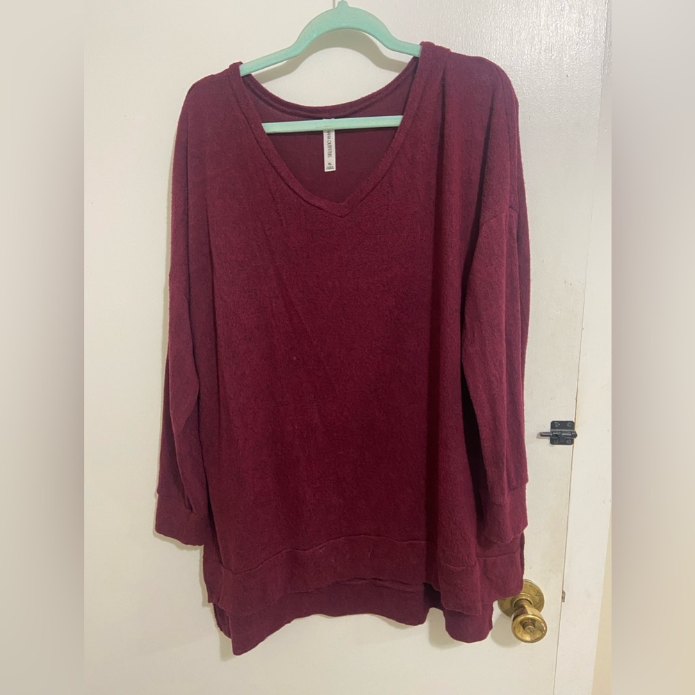 Zenana Outfitters V-Neck Pullover in Wine